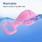 Silicone Body Back Scrubber - Pink Double Side Bathing Brush for Skin Deep Cleaning Massage | Dead Skin Removal Exfoliating Belt for Shower| Back Body Scruber - Image 2