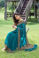 Women’s Stylish Chiffon Contrast Border-Pallu Printed Saree with Blouse Piece - Image 3