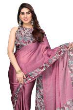 Women’s Fancy Chiffon Leaf Border Printed Solid Saree with Blouse Piece