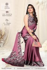 Women’s Fancy Chiffon Leaf Border Printed Solid Saree with Blouse Piece - Image 2