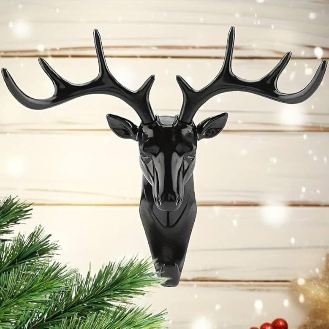 Deer Head1 Exquisitely Crafted Deer Head Hanging Hook Self Adhesive Wall Door Hook Hanger for Bags, Keys, and More Rustic Wildlife-Inspired Decorative Holder with Easy Stick-On Design (Black) - Image 1