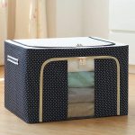 Foldable Steel Frame Cloths Zip Organizer Bag and Oxford Fabric Storage Living Cover Boxes For Wardrobe Organizer Shelves Clothes, Sarees, Bed Sheet, Blanket (Pack of 1)