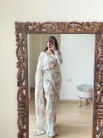 Women’s Georgette Digital Printed Ready To Wear one Minute Saree With Unstitched Blouse Piece (White) - Image 2