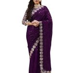 Women’s Georgette Sequence Embrodery Scollped Border Saree With Unstitched Blouse Piece