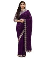 Women’s Georgette Sequence Embrodery Scollped Border Saree With Unstitched Blouse Piece