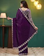 Women’s Georgette Sequence Embrodery Scollped Border Saree With Unstitched Blouse Piece - Image 2