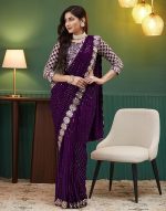 Women’s Georgette Sequence Embrodery Scollped Border Saree With Unstitched Blouse Piece - Image 5