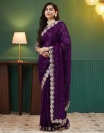 Women’s Georgette Sequence Embrodery Scollped Border Saree With Unstitched Blouse Piece - Image 4