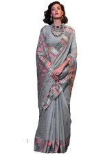 Women’s Kanjivaram Soft Cotton Linen Silk Saree With Unstitched Blouse Piece