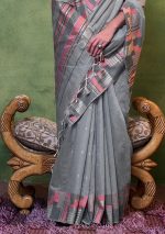 Women’s Kanjivaram Soft Cotton Linen Silk Saree With Unstitched Blouse Piece - Image 3