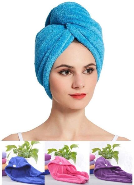 Quick Turban Hair-Drying Absorbent Microfiber Towel/Dry Shower Caps/Bathrobe Hat/Magic Hair Wrap For Women (Multi Color)(Set Of 1)