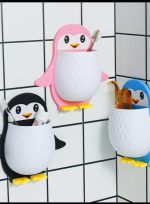 Penguin Storage Box, Adhesive Remote Case, Electric Toothbrushes Holder, Universal Controller Holder, Wall Nightstand, Office Plastic Wall Mount - Image 2