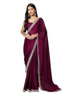 Women’s Satin Solid Ready To Wear one Minute Saree With Unstitched Blouse Piece (Magenta)