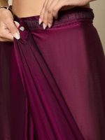 Women’s Satin Solid Ready To Wear one Minute Saree With Unstitched Blouse Piece (Magenta) - Image 3