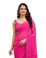 Women Soft Georgette Stylish Printed Ready To Wear Saree With Unstitched Blouse (Pink)