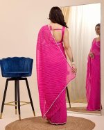 Women Soft Georgette Stylish Printed Ready To Wear Saree With Unstitched Blouse (Pink) - Image 2