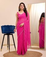 Women Soft Georgette Stylish Printed Ready To Wear Saree With Unstitched Blouse (Pink) - Image 3