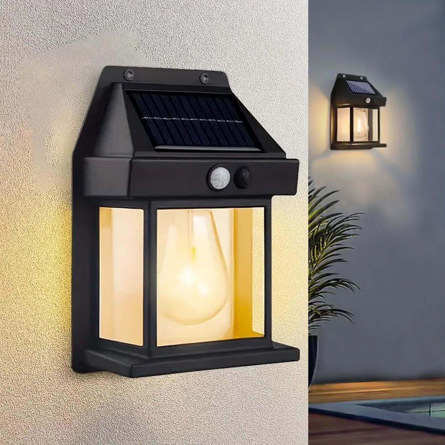 Solar Wall Lights1 Solar Wall Lights Outdoor, Wireless Auto Chargeable Porch Lights Fixture, Solar Wall Lamp with 3 Modes & Motion Sensor, Waterproof Exterior Lighting with Clear Panel for Front Door - Image 1