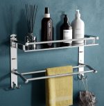 Multipurpose Stainless Steel Single Layer Shelf with Towel Rod I Multipurpose Wall Mount Bath Shelf Organizer l Bathroom Shelf and Rack I Bathroom Accessories - Chrome Finish, Silver