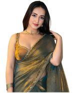 Chhaava Women’s Soft Zimmy Choo Fandy Silk Saree with Handwork Lace Border &Unstitched Blouse