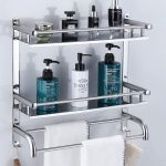 Multipurpose Stainless Steel Double Layer Shelf with Towel Rod I Multipurpose Wall Mount Bath Shelf Organizer l Bathroom Shelf and Rack I Bathroom Accessories - Chrome Finish, Silver - Image 2