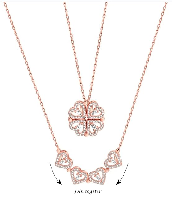 4 Heart1 Jewellery Multi Wearing Heart Necklace 4 Heart Magnetic Rose Gold Necklace Pendant Heart Toggle Necklace Diamond Women/Girls Accessories - Image 1