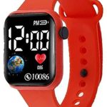 6 Colours Luminous LED Display Fashionable Children Kids Digital Watches Waterproof Sports Square Electronic Led Watch for Kids Boy Baby Girls Digital Watch for Kids - Red