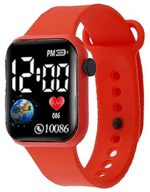 6 Colours Luminous LED Display Fashionable Children Kids Digital Watches Waterproof Sports Square Electronic Led Watch for Kids Boy Baby Girls Digital Watch for Kids - Red