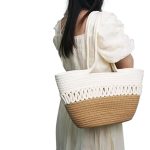Attractive Hand Bag | large Tote Bag | Summer Bag | Bucket Bag | Basket Bag | Bamboo Tote | Beach Bags for Women | Boho Bag | Handbag | Jute Bag | Handmade Bag (Beige & White) - Image 3