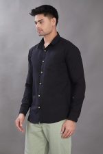 Men's Solid Slim Fit Shirt (Black) - Image 4
