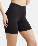 Women's High Coverage Super Combed Cotton Elastane Stretch Mid Waist Shorties with Concealed Waistband (Black) - Image 5