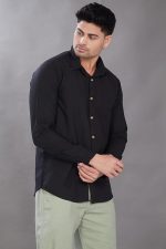 Men's Solid Slim Fit Shirt (Black) - Image 3