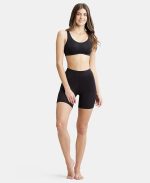 Women's High Coverage Super Combed Cotton Elastane Stretch Mid Waist Shorties with Concealed Waistband (Black) - Image 4