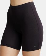 Women's High Coverage Super Combed Cotton Elastane Stretch Mid Waist Shorties with Concealed Waistband (Black) - Image 3