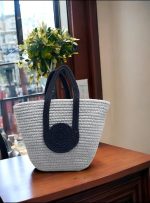 Attractive Hand Bag | Large Tote | Summer Bucket | Bamboo Beach Basket for Women | Boho Handbag | Jute Handmade (Grey) - Image 2