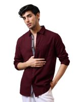 Casual Shirt for Men Stylish Men's Shirt Soild Regular Fit Long Sleeve Formal Wear (Maroon)