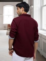 Casual Shirt for Men Stylish Men's Shirt Soild Regular Fit Long Sleeve Formal Wear (Maroon) - Image 2
