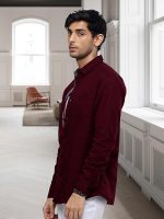 Casual Shirt for Men Stylish Men's Shirt Soild Regular Fit Long Sleeve Formal Wear (Maroon) - Image 5
