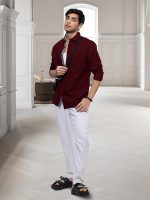 Casual Shirt for Men Stylish Men's Shirt Soild Regular Fit Long Sleeve Formal Wear (Maroon) - Image 4