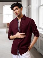 Casual Shirt for Men Stylish Men's Shirt Soild Regular Fit Long Sleeve Formal Wear (Maroon) - Image 3
