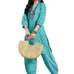 Women's Cotton Blend Printed Kurta Set (Rama)