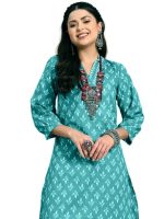 Women's Cotton Blend Printed Kurta Set (Rama) - Image 5