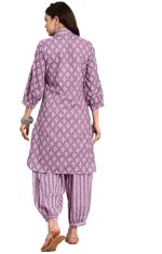Women's Cotton Blend Printed Kurta Set (Purple) - Image 2