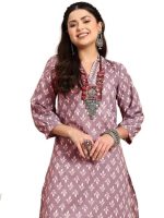 Women's Cotton Blend Printed Kurta Set (Purple) - Image 5