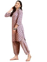 Women's Cotton Blend Printed Kurta Set (Purple) - Image 4