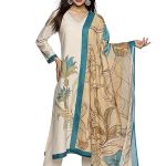 Women's Cotton Hand Block Printed with Thread Work Straight Kurta Pant with Dupatta Set
