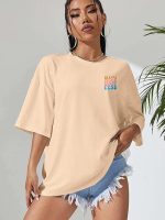 Cotton Half Sleeve Printed Oversized t Shirts for Women (Beige)