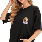 Cotton Half Sleeve Printed Oversized t Shirts for Women (Black)