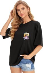 Cotton Half Sleeve Printed Oversized t Shirts for Women (Black)