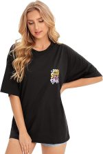 Cotton Half Sleeve Printed Oversized t Shirts for Women (Black) - Image 3
